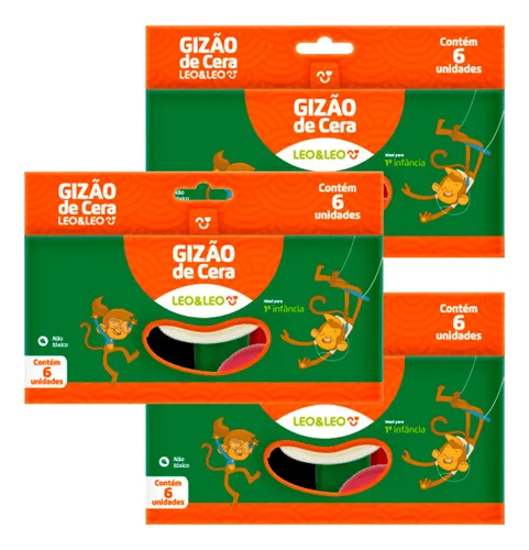 comprar Kit 3 Gizao De Cera 6 Cores Meu Primeiro Giz Atoxico