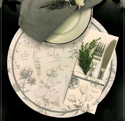 Imagen 10 de 10 de Set Platos De Sitio De Papel + Porta Cubiertos + Posavasos