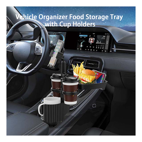 Imagen 3 de 10 de Bandeja De Comida Para Coche 3 En 1 Con Doble Portavasos Y S