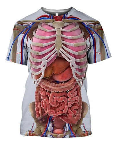 Esqueleto Órganos Internos Impresión 3d Camiseta Manga Corta