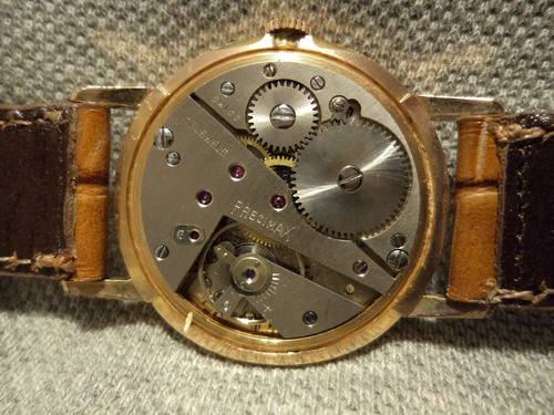 Distinguido Reloj Precimax Antiguo 1957 Oro Plaque 18k Joya Marrón Claro Dorado Crema (Usado)