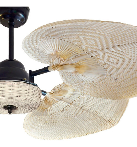 Ventilador De Techo Santorini Rattan Negro Canasta Natural Cantidad de aspas 4 Diámetro 130 cm