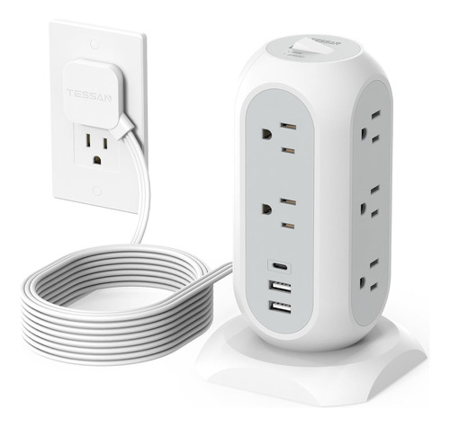 Torre Power Strip Con Puertos Usb C, 11 Salidas Ac Y 3 Usb,