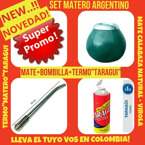 New!mate Calabaza Natural+bombilla Resorte+termo Taragui +fi