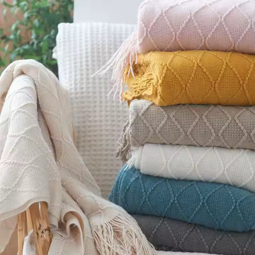 Mantas Para Sillon 170x127cm, Pie De Cama Con Flecos Beige Lisa