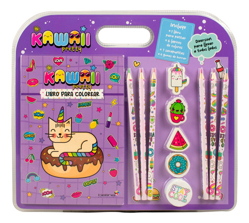 Kawaii Pretty - Kit Infantil Para Pintar - Libro + Lapices