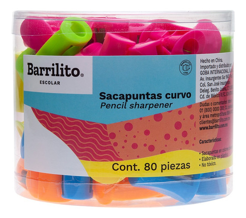 Sacapuntas Plástico Curvo Barrilito Sk8194 Bote Con 80 Pzs