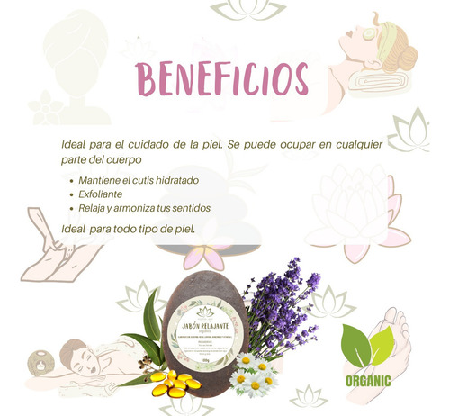 Jabón Organico Corporal Relajante Manzalilla Rosas Lavanda