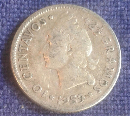 Moneda Republica Dominicana 10 Centavos Plata 1959
