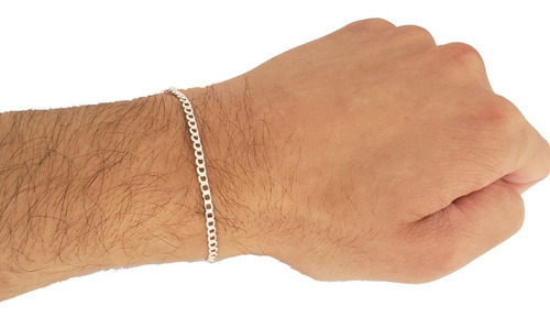 Pulsera Grumet de plata maciza italiana 925 para hombre, 3 mm de diámetro y 21 cm