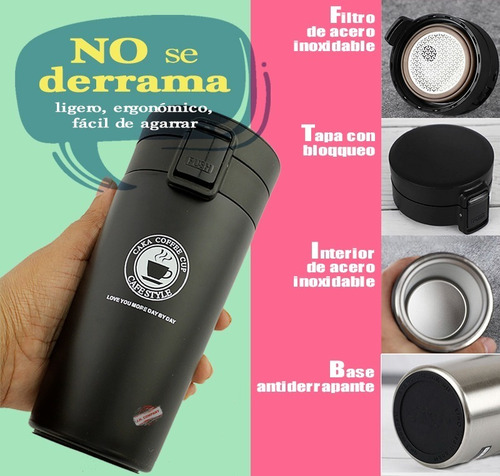 Imagen 3 de 6 de Termo De Acero Inoxidable Doble Seguro Antiderrame 280 Ml