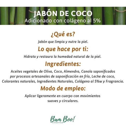 Imagen 3 de 3 de Jabón Coco Con Colágeno 100 Gr Bam Boo! Lifestyle