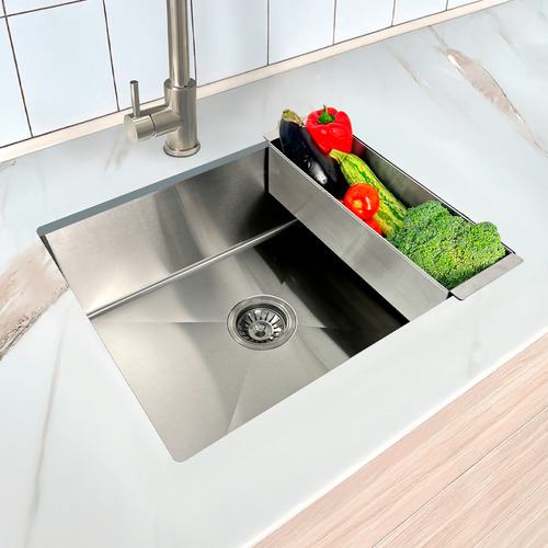 Cuba Inox Gourmet 50cm x 40Cm Quadrada Com Cesto Escorredor Cuba De Embutir Bancada Pia Cozinha Aço Inoxidável 304 Dona D.cor