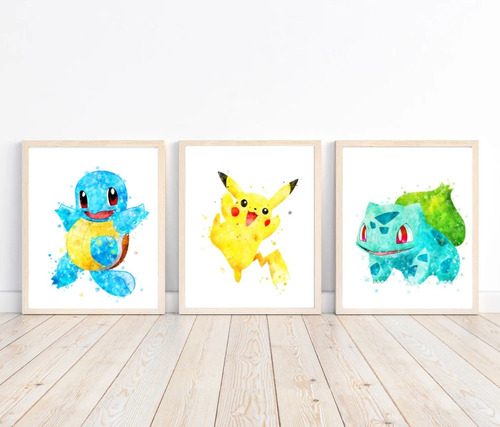 Set X3 Cuadros Infantiles Pokémon Pikachu - 23x33 Completos