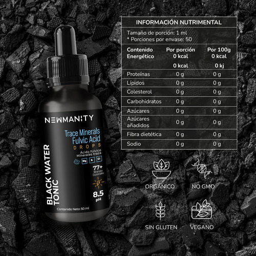 Black Water Tonic 50 Ml | Alcalinizador | Fulvico Shilajit