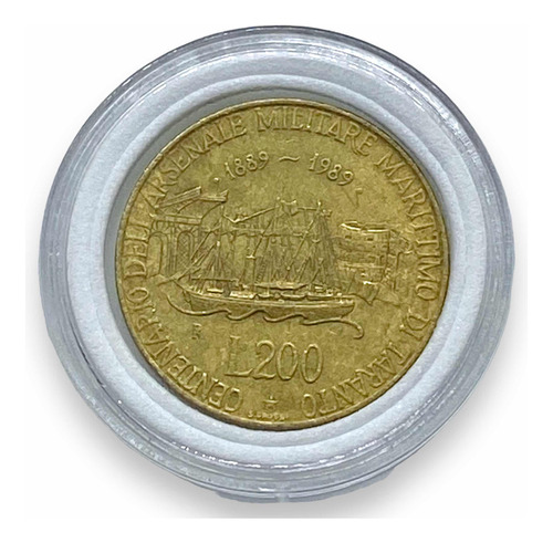 Wow Moneda Italiana 200 Liras Año 1989  100 Aniv. Base Naval