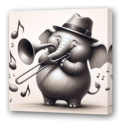 Cuadro 60x60cm Elefante Tocando Trombón Jazz Musica M4