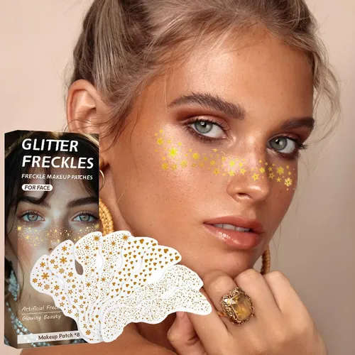 AOOTUERL de purpurina pecas para la cara, 6 piezas pegatinas doradas con purpurina, pegatinas cara brillantes festival, resistentes al agua, tatuajes faciales para festivales y fiestas de maquillaje AOOTUERL de purpurina pecas para la cara, 6 piezas pegatinas doradas con purpurina, pegatinas cara brillantes festival, resistentes al agua, tatuajes faciales para festivales y fiestas de maquillaje