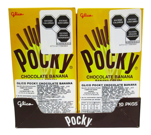 Base Con 10 Pocky Chocolate Y Banana (platano) De 70gr C/u