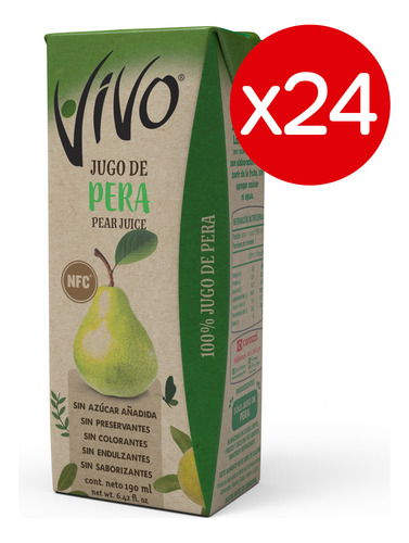 Pack 24 - Vivo Jugo 100% Fruta Pera 190 Ml