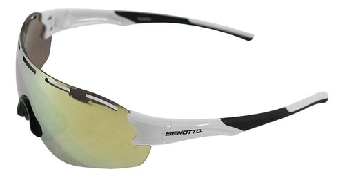 Lentes Ciclista Armazón Blanco Negro Mica Dorada Benotto