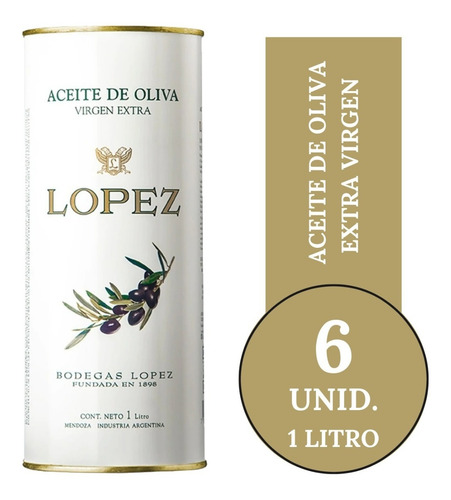 Imagen 2 de 10 de Aceite De Oliva Lopez Extra Virgen Pack X 6 X 1 Litro.