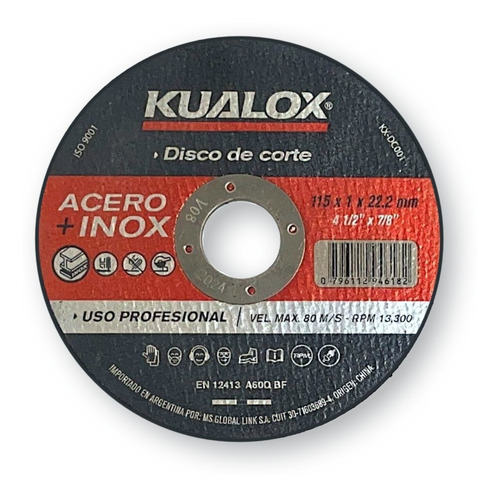 Disco De Corte 115 X 1 X 22.23 Mm Caja X 50 Unidades Kualox