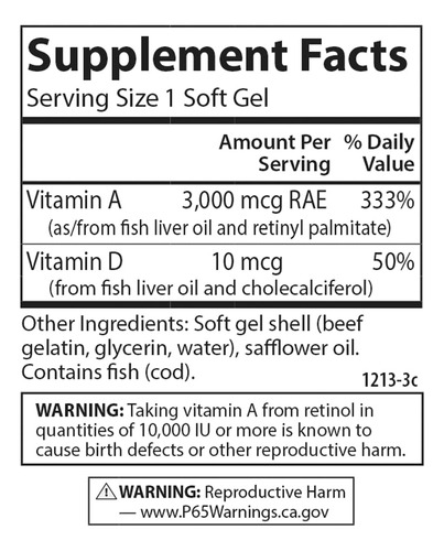 Carlson Vitaminas A Y D 10000 Ui Y 400 Ui 300 Cápsulas