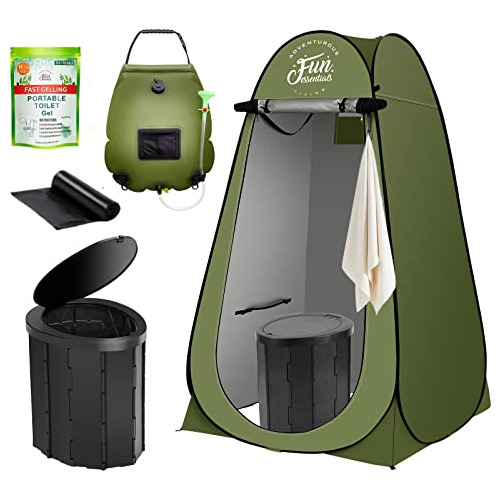 Portable Toilet Kit With Solar Shower Bag, 5 Pcs, Xl Po...