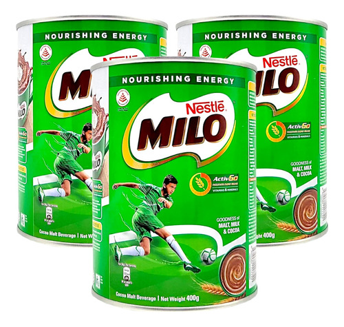 3 Latas Chocolate Milo En Polvo De 400g Malta Sabor Intenso
