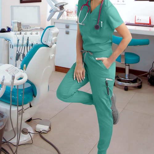 Conjunto De Uniforme Exfoliante Para Mujer, Cuello Verde S