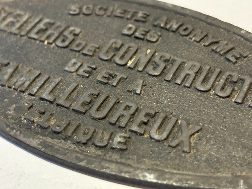 Placa Antigua De Talleres De Construcción De Bélgica. (Usado)