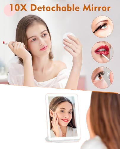 Espejo De Maquillaje De Lámpara Tricolor Plegable: Blanco
