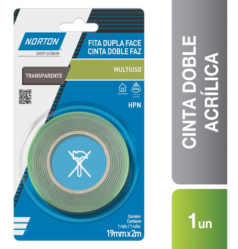 Imagen 1 de 2 de Cinta Doble Cara Acrílica Hpn Norton Blister 19mm X 2m