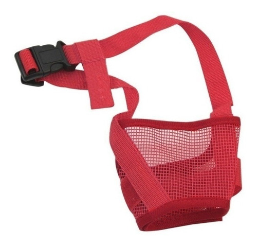 Bozal Para Perros Tipo Tubo Ajustable De Poliester Y Malla Color Rojo