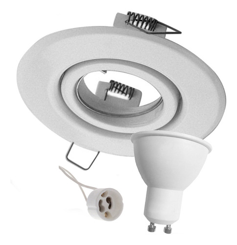 Pack X 30 Spot De Embutir Metalico Redondo Movil Color Blanco Completo Con Zocalo Y Dicroica Led Luz Calida 7w