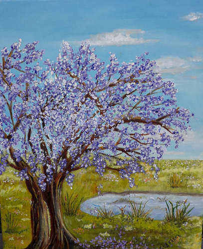 Cuadro Al Oleo 40x50 Jacaranda Vestida De Lila. Eva Frank