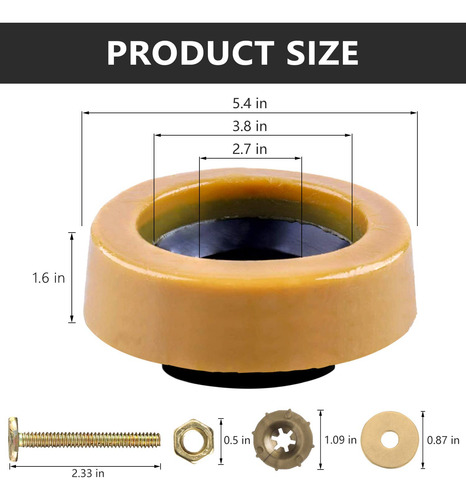 A Kit Aro Cera Extra Grueso Para Inodoro Con Brida Y Pernos