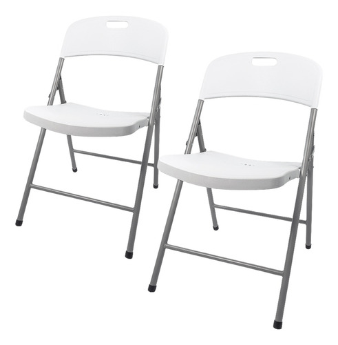 2 Sillas Plegables Caño Acero + Plástico Exterior Interior Color De La Estructura De La Silla Gris Oscuro Color Del Asiento Blanco