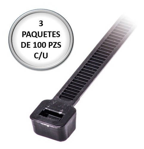 3 Paquetes De Cincho Plástico Negro 4.8x380mm (bolsac/100)ms