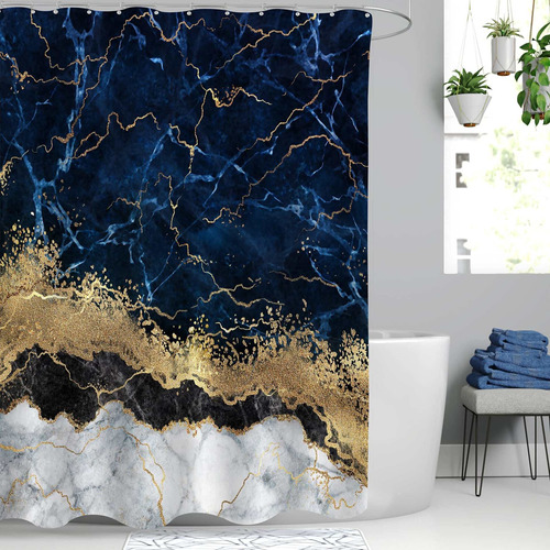Mitovilla Juego Cortina Ducha Marmol Azul Marino Abstracta X