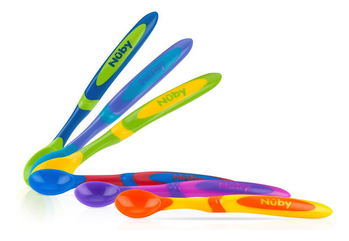 Nuby 6 Cucharas De Destete De Mango Largo, Surtidas, Talla N