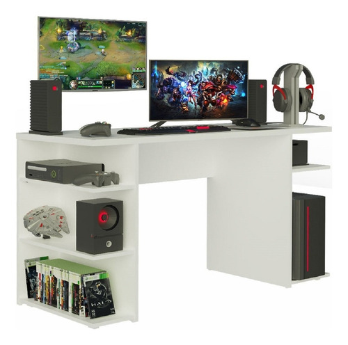 Escritorio gamer Madesa Mesa para computador gamer 9409 mdp de 136cm x 75cm x 60cm blanco