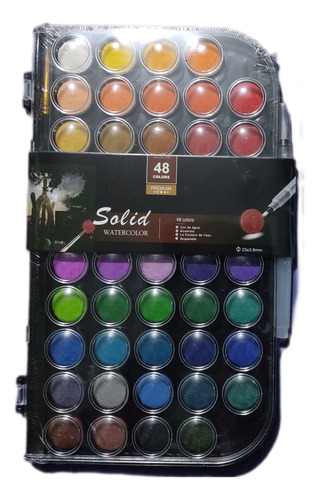 Set Acuarelas 48 Colores + Pincel Fino + Pincel De Agua