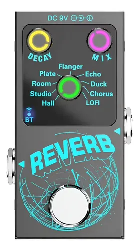 Pedal Rohs Digital Reverb Guitarra Voz 9 Modos Usb Bluetooth Preto