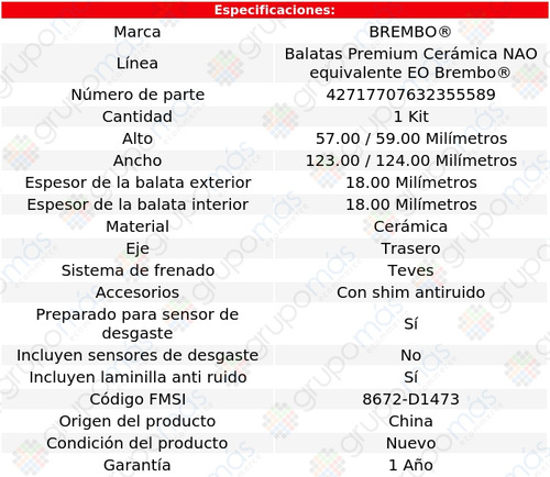 Balatas Traseras Cerámicas Brembo 330i Xdrive 2017 A 2018
