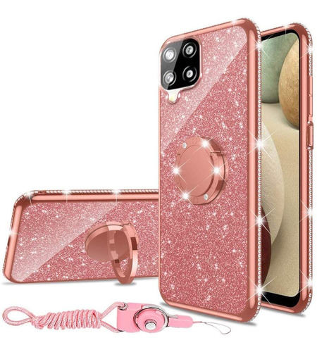 Funda Para Samsung Galaxy A12 5g- Rosa Con Brillos Y Sopo...