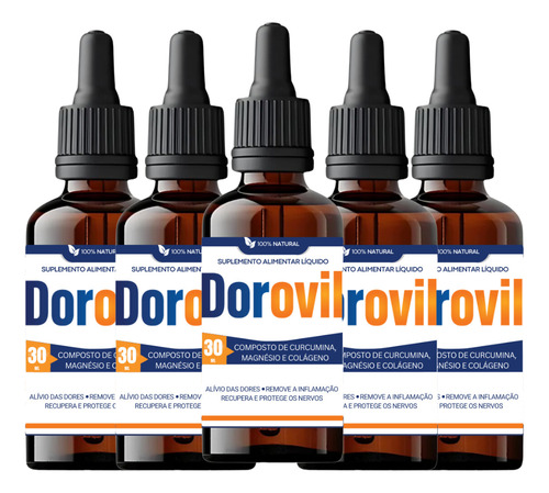 5 Frascos Dorovil - Chega De Sofrer Com Dores Laranja