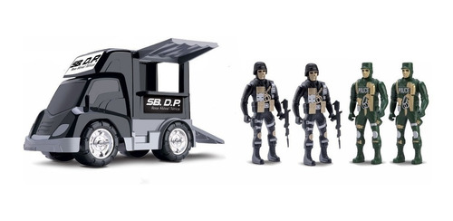 Carrinho Polícia Base Móvel Tática C/ Soldados - Samba Toys
