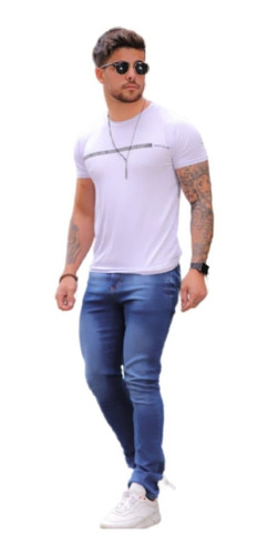 Kit 3 Calça Jeans Masculina Slim Skinny Sarja Elastano Lycra